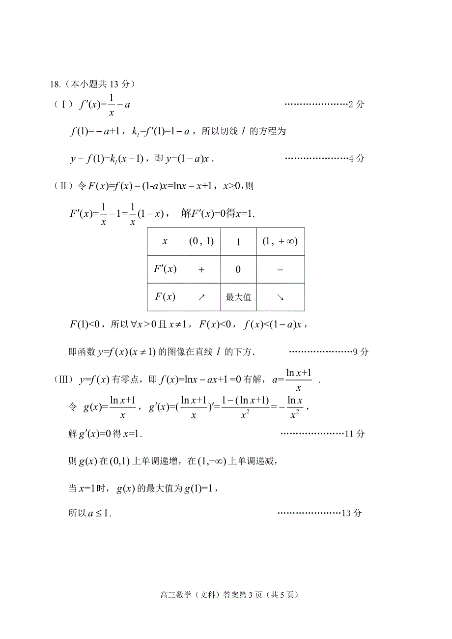 2013年1月石景山高三数学(文)答案_第3页