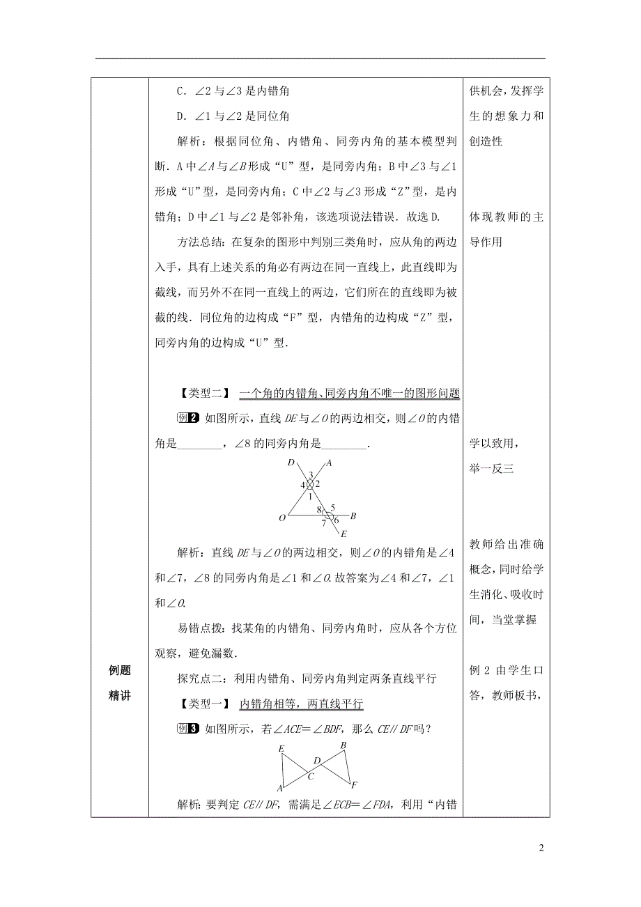 山东省济南市槐荫区七年级数学下册第二章相交线与平行线2.2探索直线平行的条件2.2.2探索直线平行的条件教案（新版）北师大版_第2页