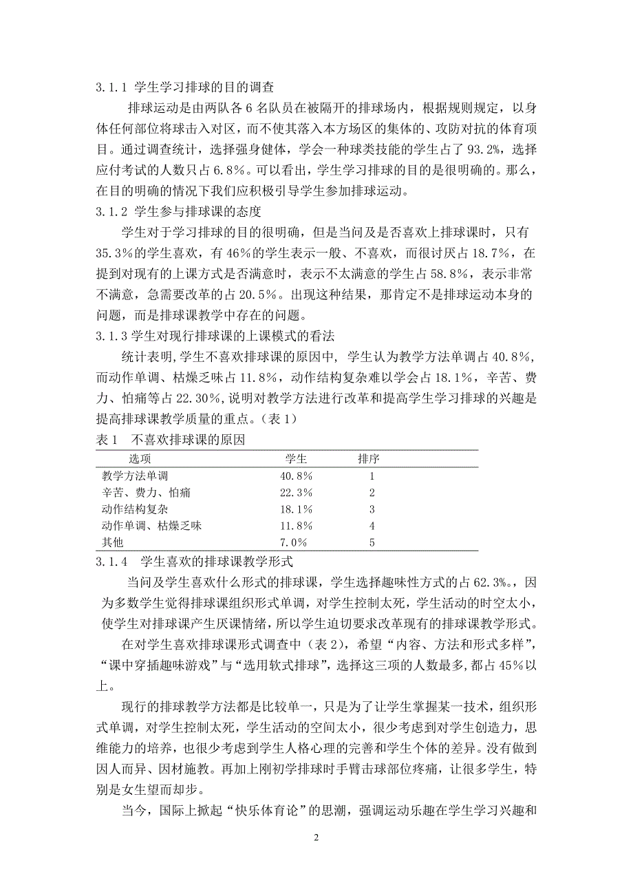 体育教学论文：初中排球课教学现状调查与研究_第2页