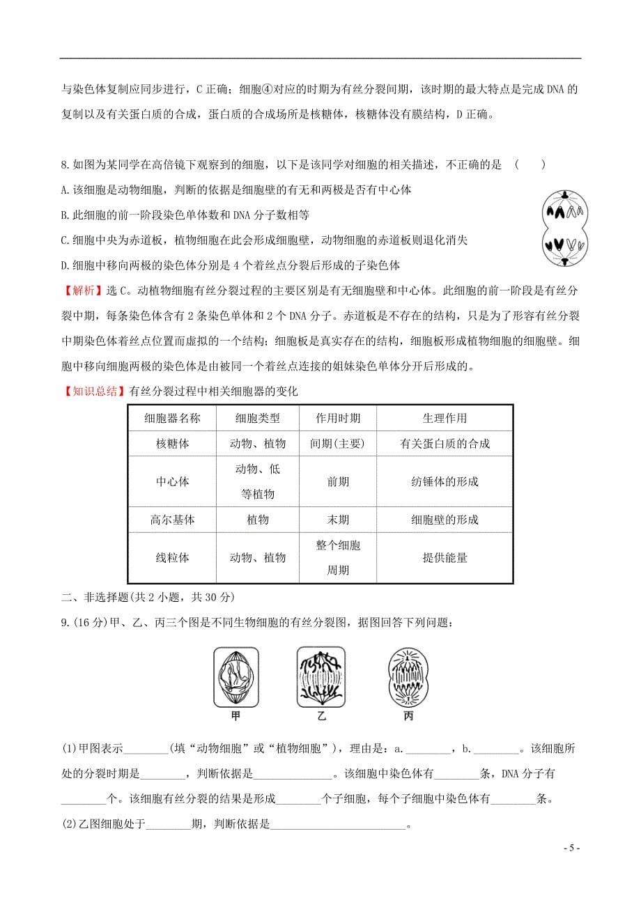 2019年高考生物一轮复习课时分层作业十三第四单元细胞的生命历程第1课细胞的有丝分裂新人教版_第5页