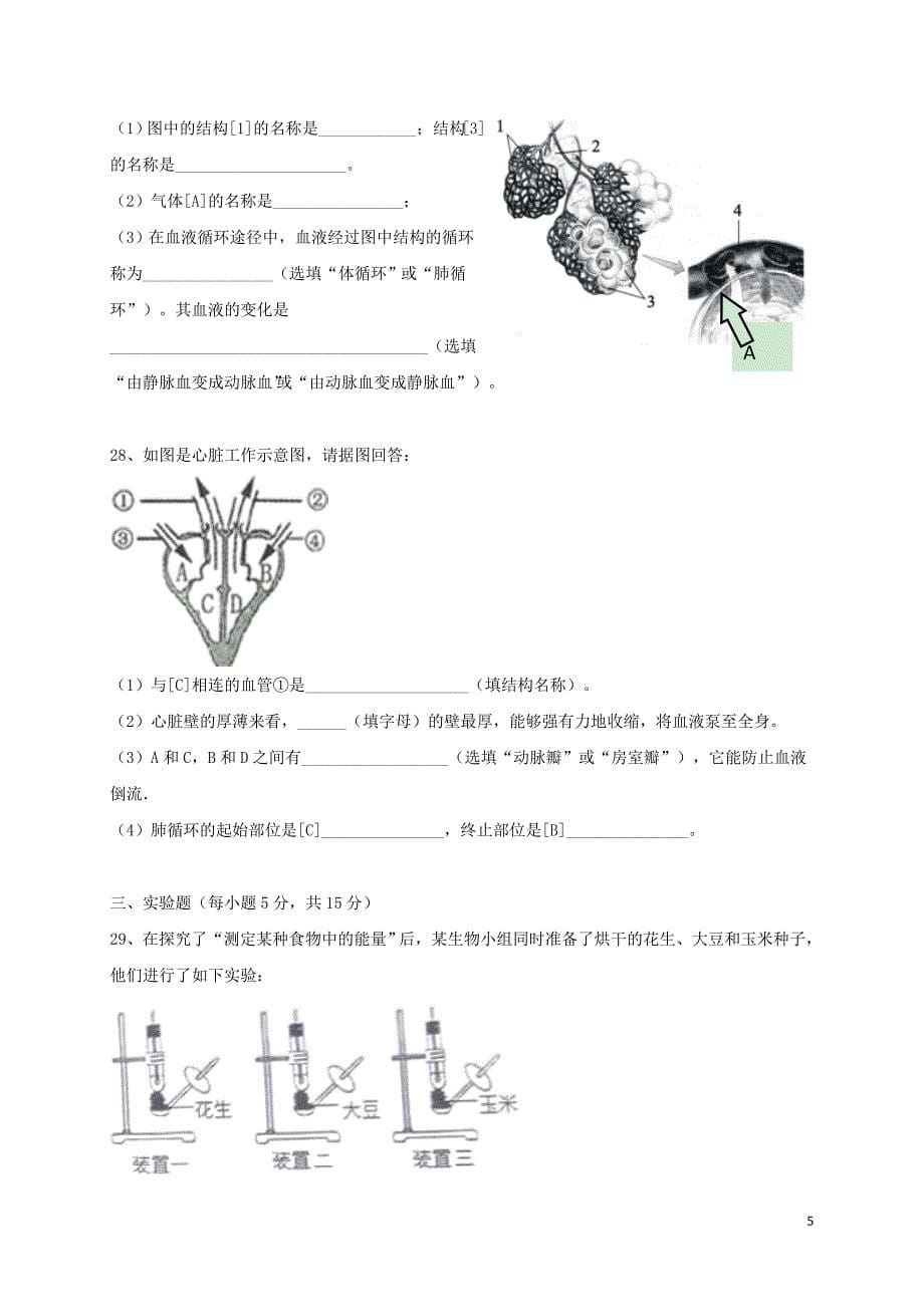 湖南省长沙市2017-2018学年七年级生物下学期期中试题_第5页