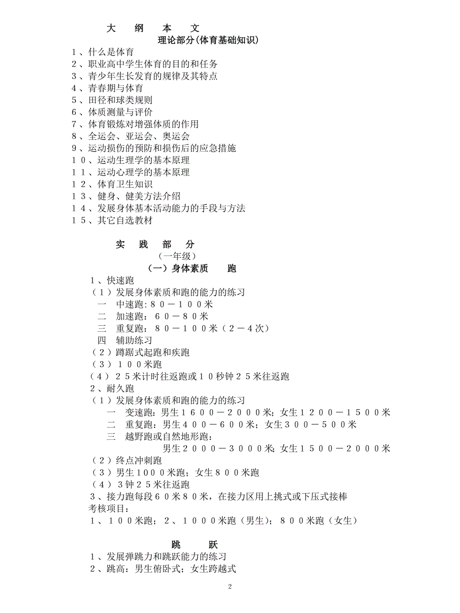 职业技术学校体育教学大纲_第2页