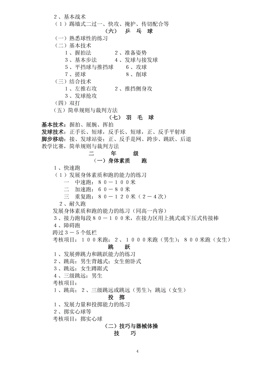 职业技术学校体育教学大纲_第4页