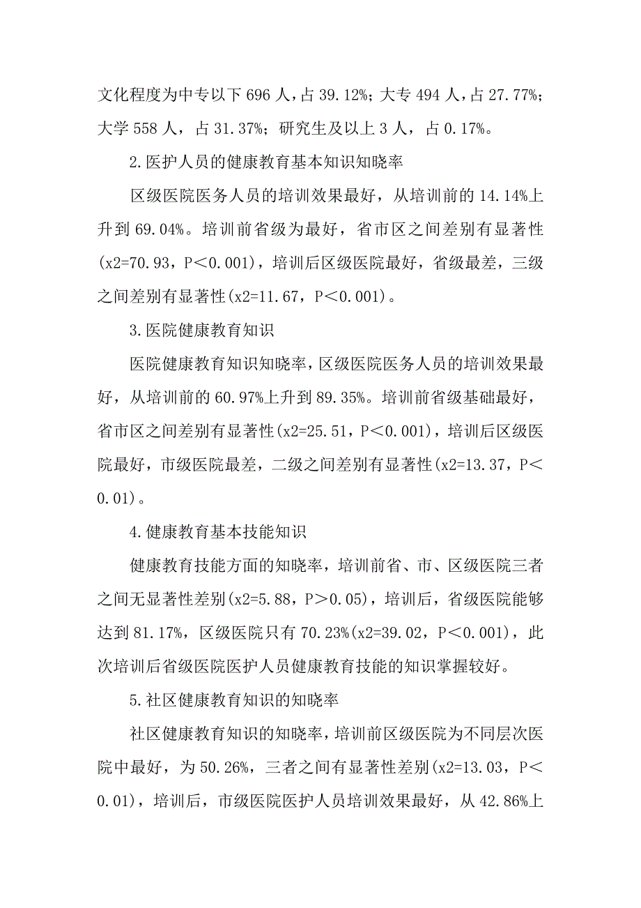 不同层次医院健康教育培训效果分析_第4页