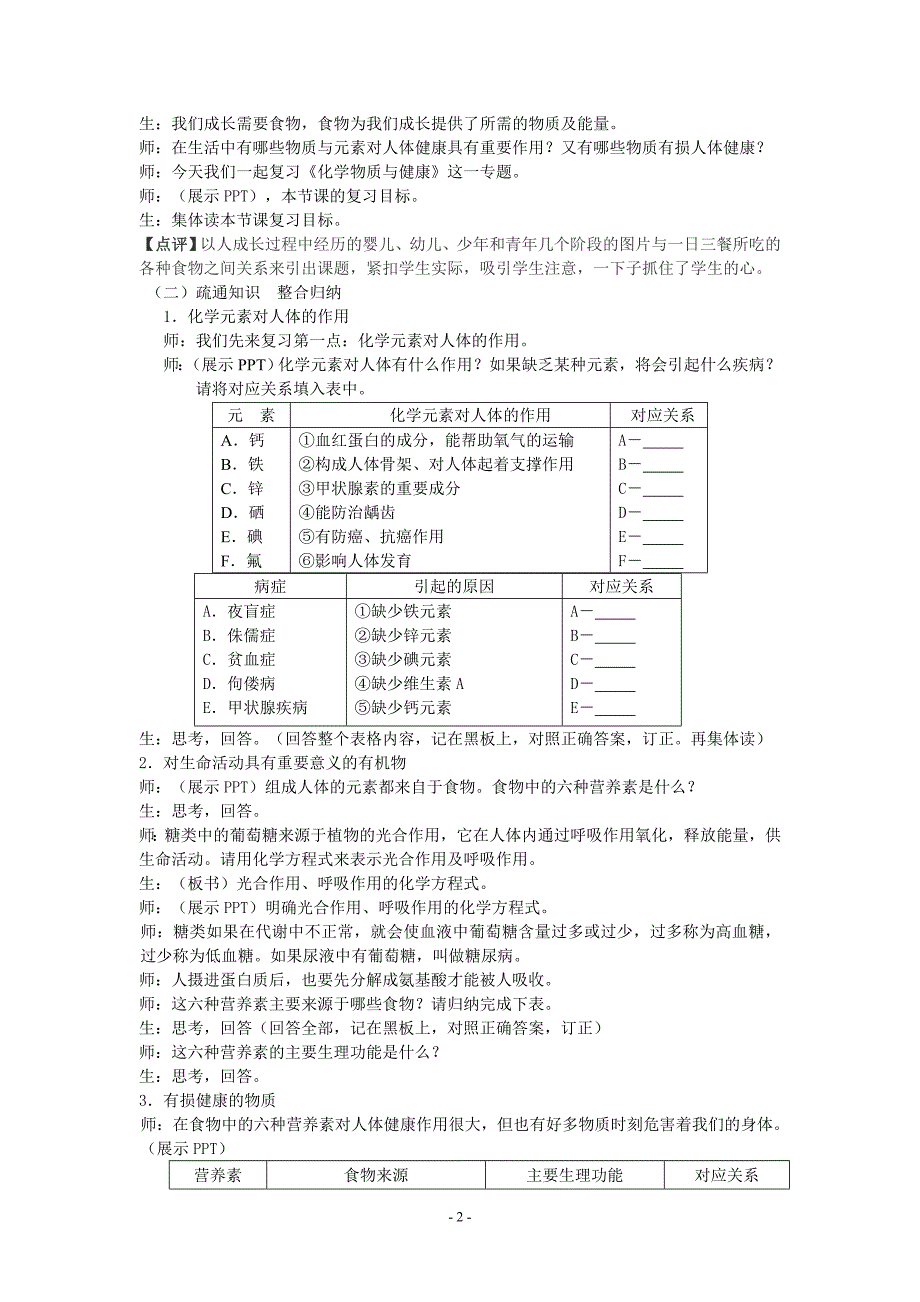 沪教版九年级化学专题复习“化学物质与健康”教学案例_第2页