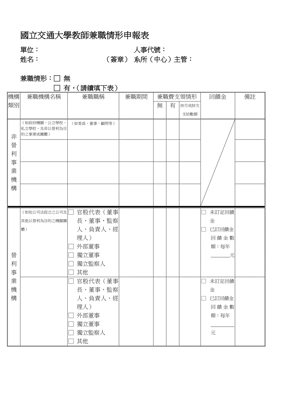 国立交通大学教师兼职情形申报表_第1页