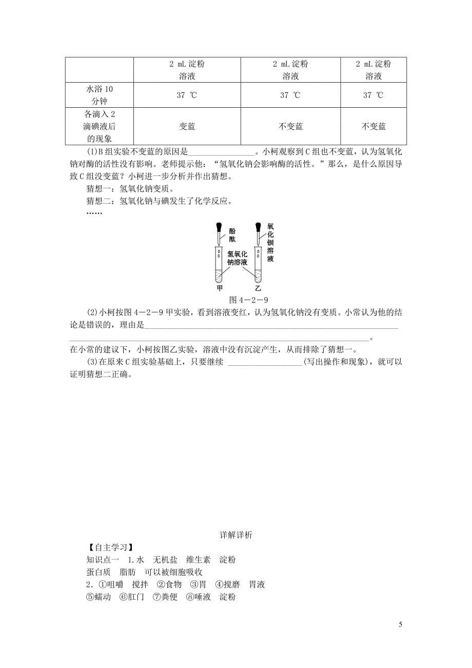 七年级生物下册第四单元第二章第二节消化和吸收（第1课时食物的消化）练习（新版）新人教版_第5页