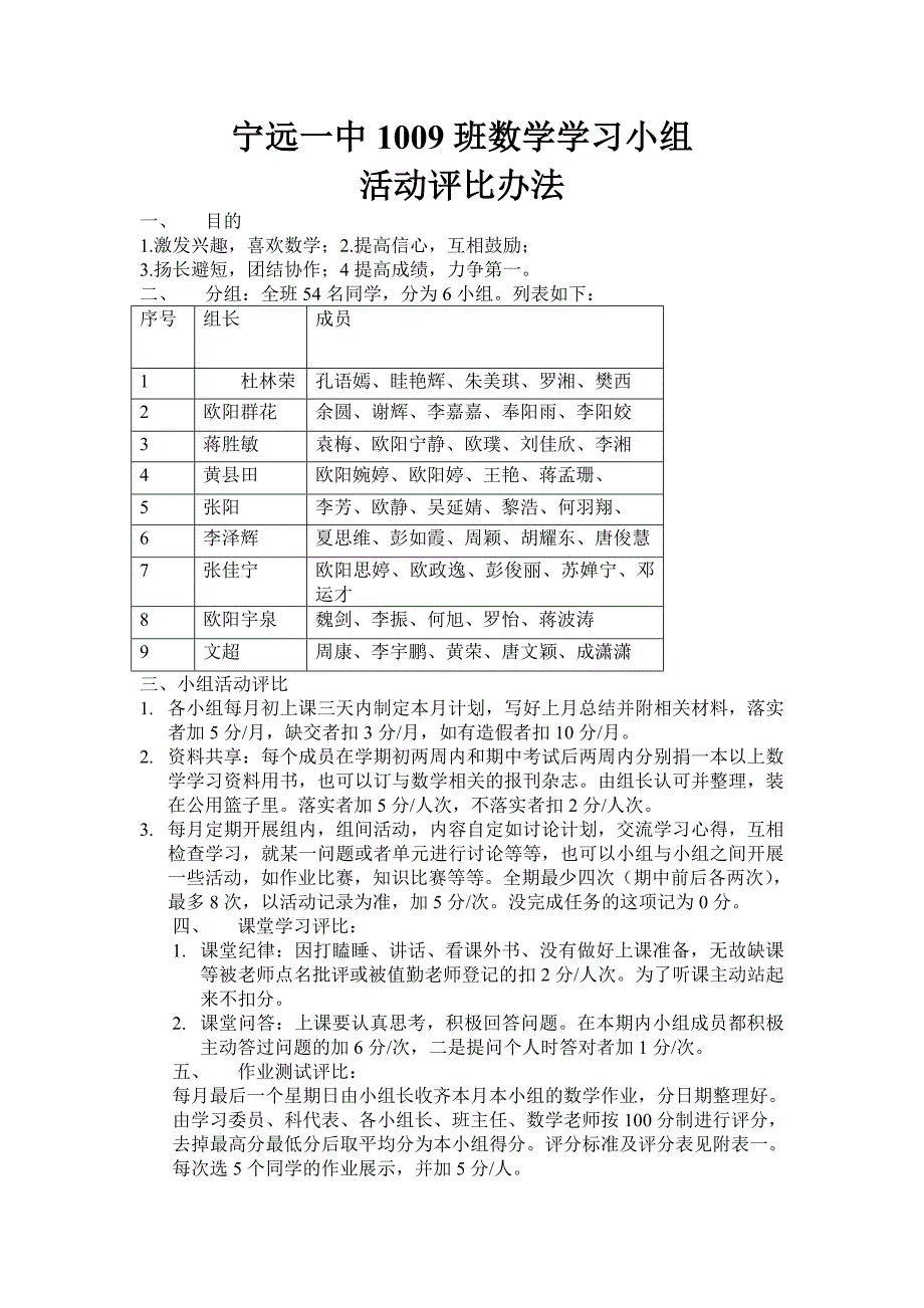 宁远一中1009班数学学习小组活动评比办法_第1页