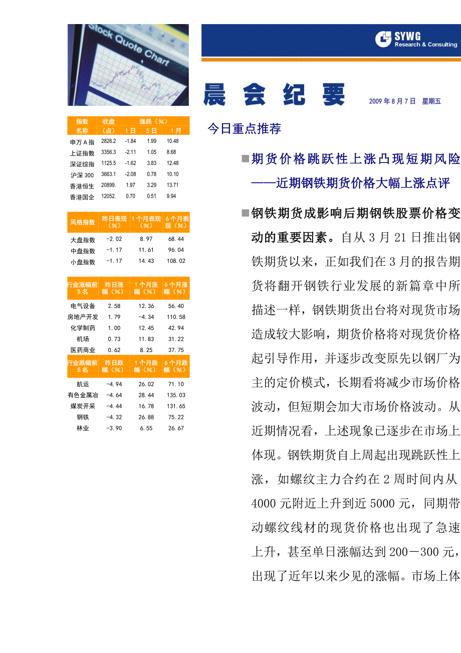 2009年8月份申万晨会纪要报告_第1页