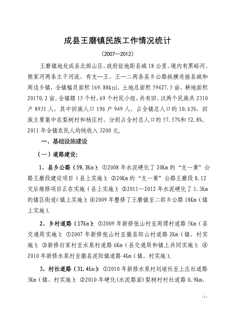 王磨镇民族工作相关情况统计_第1页