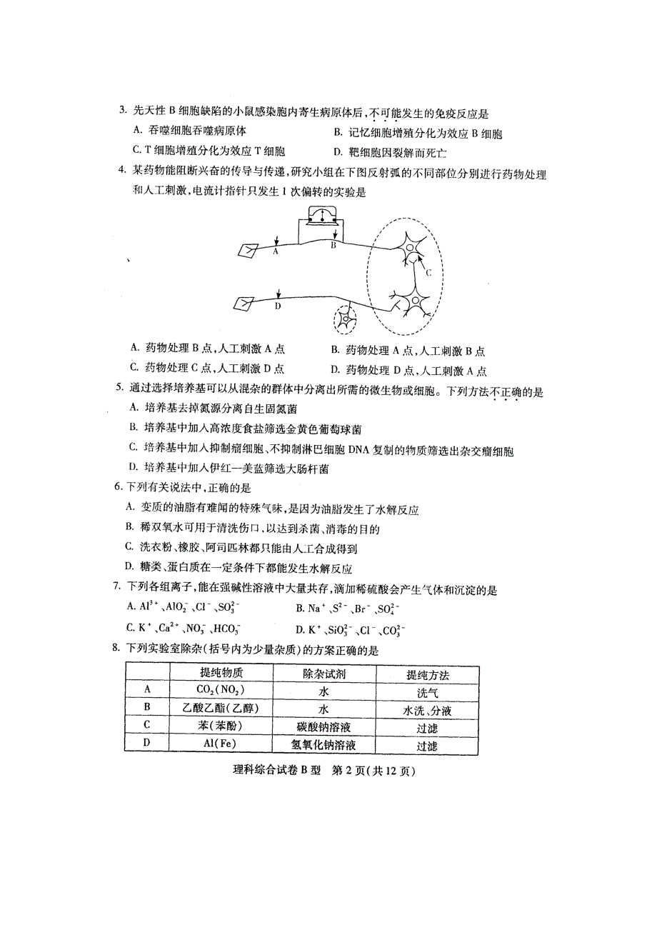 武汉市2010届高中毕业生四月调研测试理科综合试卷_第2页