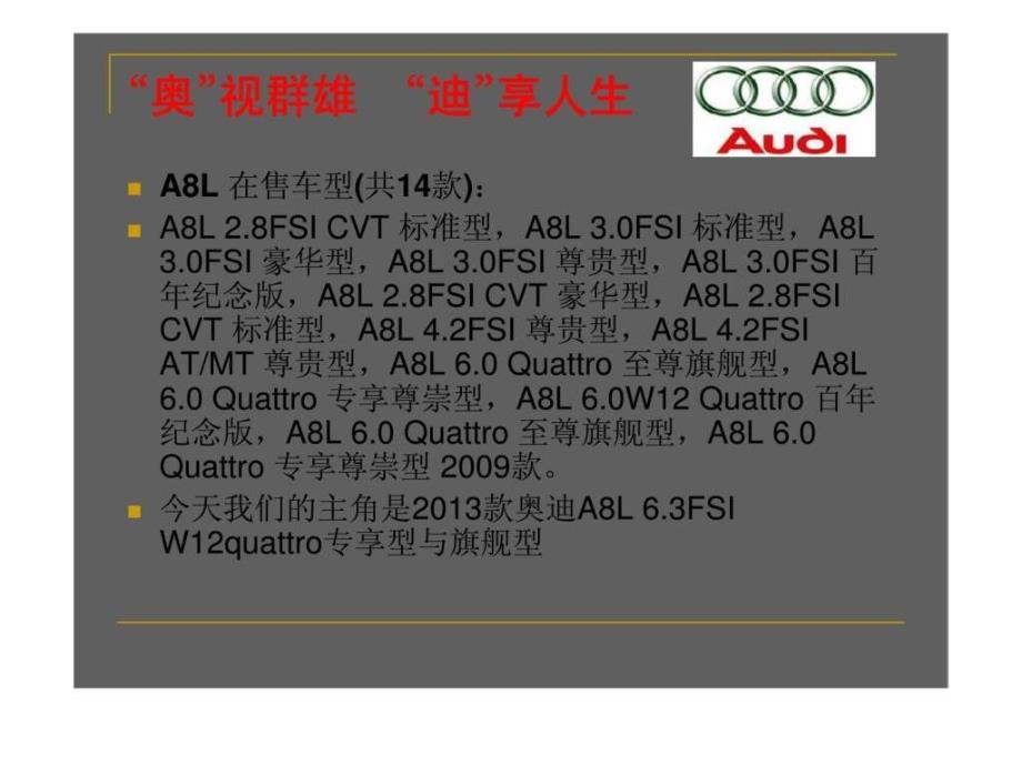 2012年一汽大众汽车奥迪a8lw12系列宣传方案ppt课件_第4页