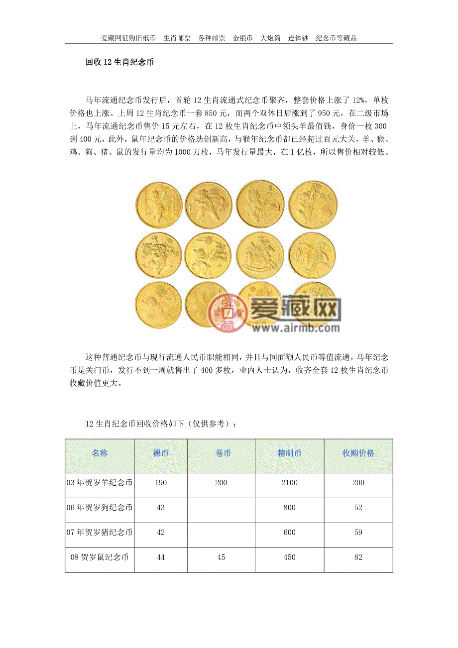 回收12生肖纪念币_第1页