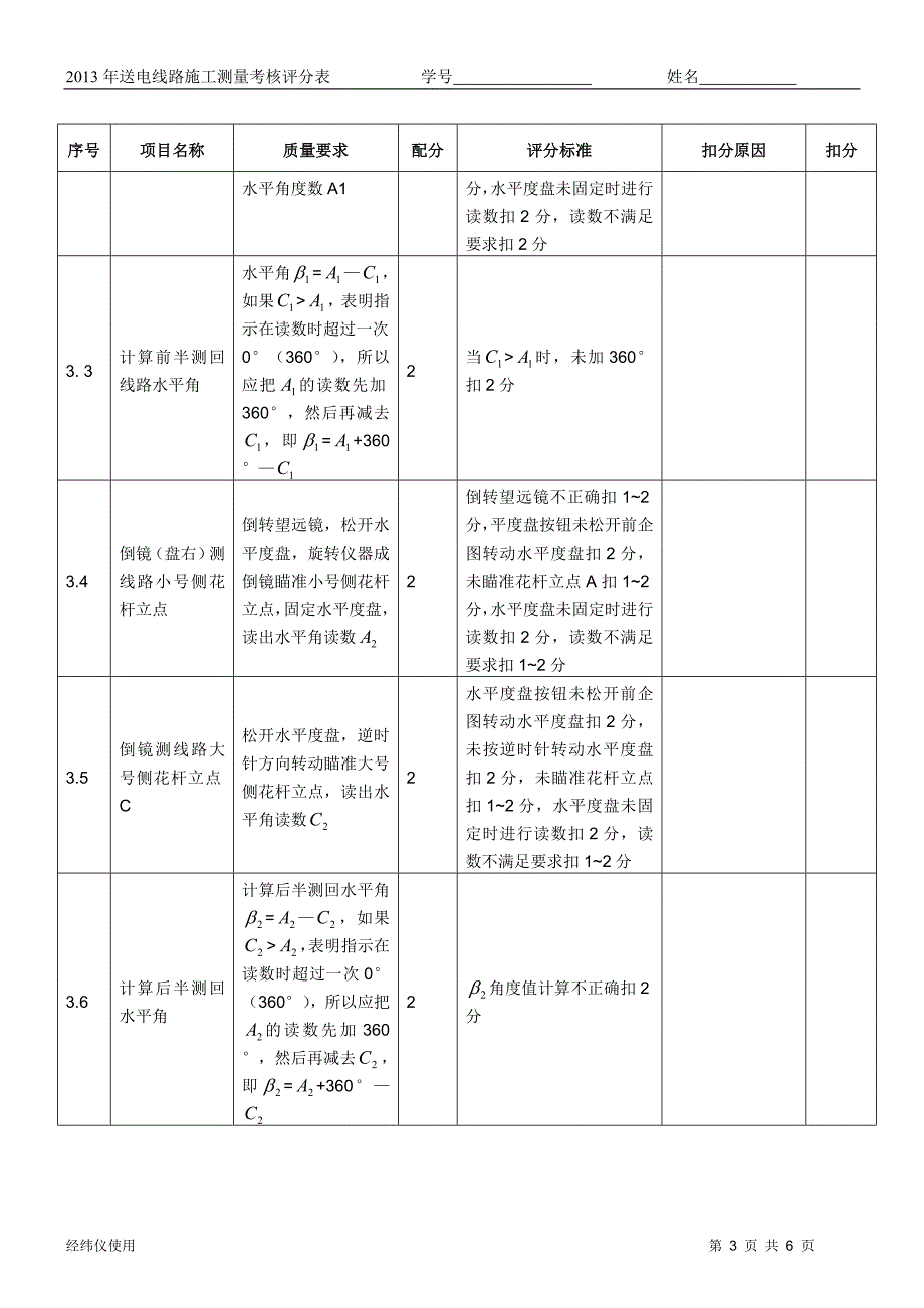 考核评分标准(无位移转角塔分坑测量)_第3页