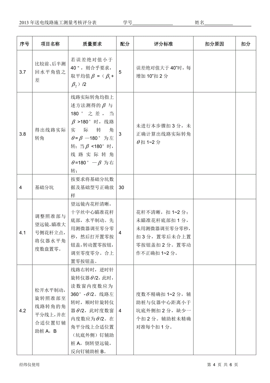 考核评分标准(无位移转角塔分坑测量)_第4页