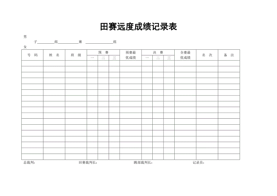 田赛远度成绩记录表_第1页