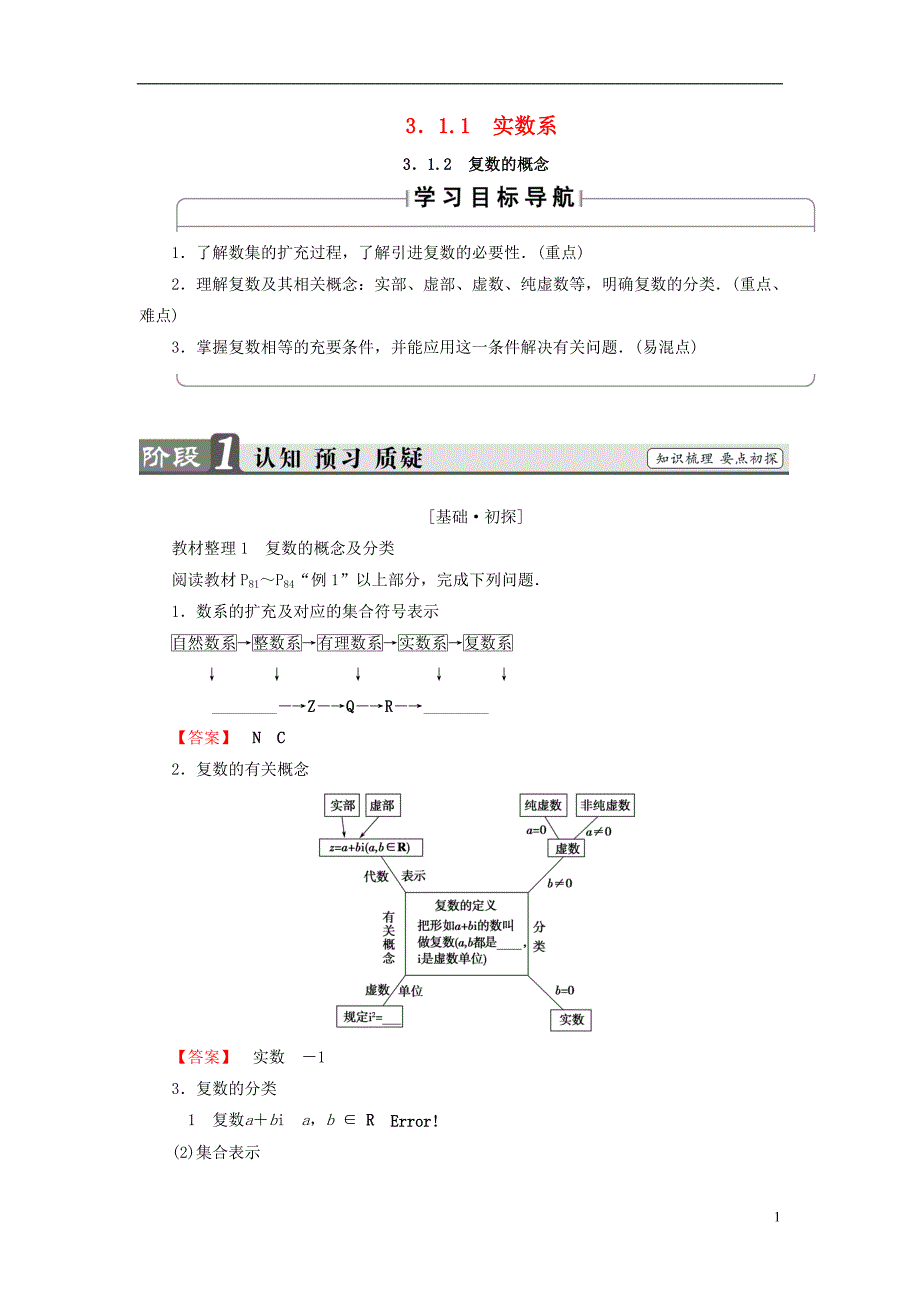 高中数学第三章数系的扩充与复数3.1.1实数系3.1.2复数的概念学案新人教b版选修2-2_第1页