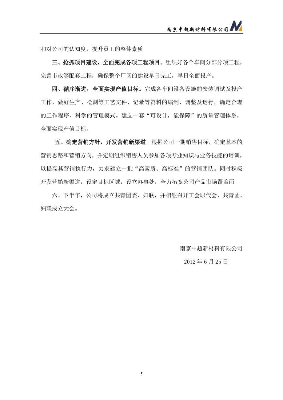 南京中超新材料有限公司半年工作总结_第5页