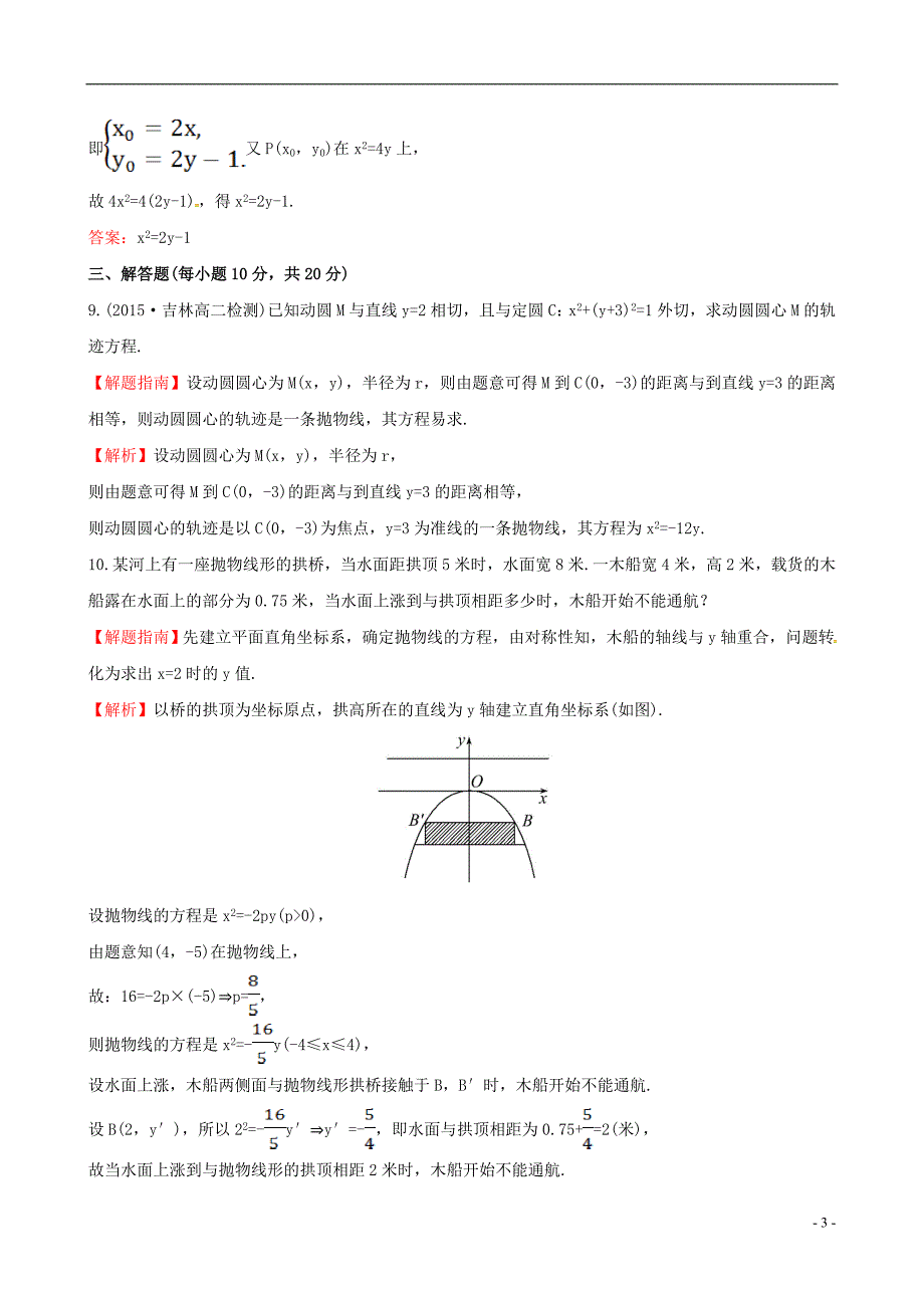 高中数学第二章圆锥曲线与方程2.3.1抛物线及其标准方程课时提升作业1新人教a版选修1-1_第3页