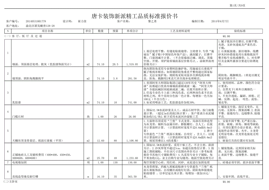 预算打印模版-唐卡装饰新派精工品质标准报价书_第1页