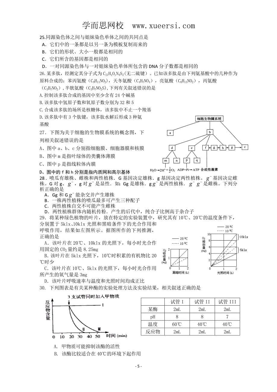 湖南2011届高三生物上学期期中考试_第5页