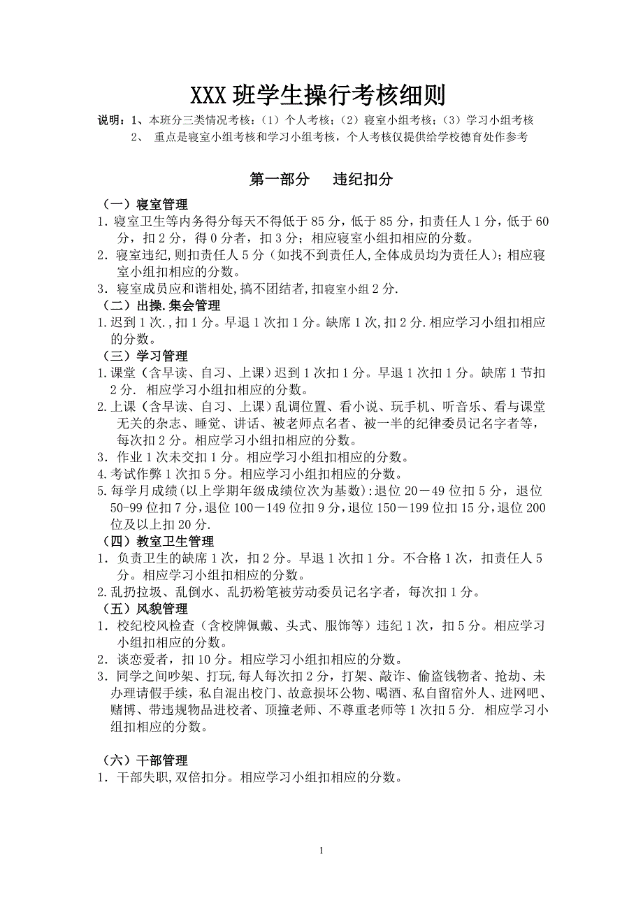 班级学生操行考核细则_第1页