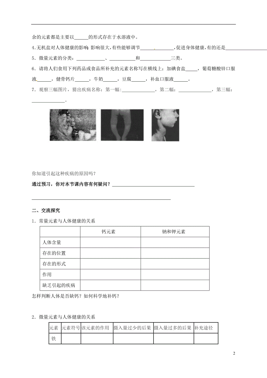 湖南省益阳市资阳区九年级化学下册第十二单元课题2化学元素与人体健康教案新人教版_第2页