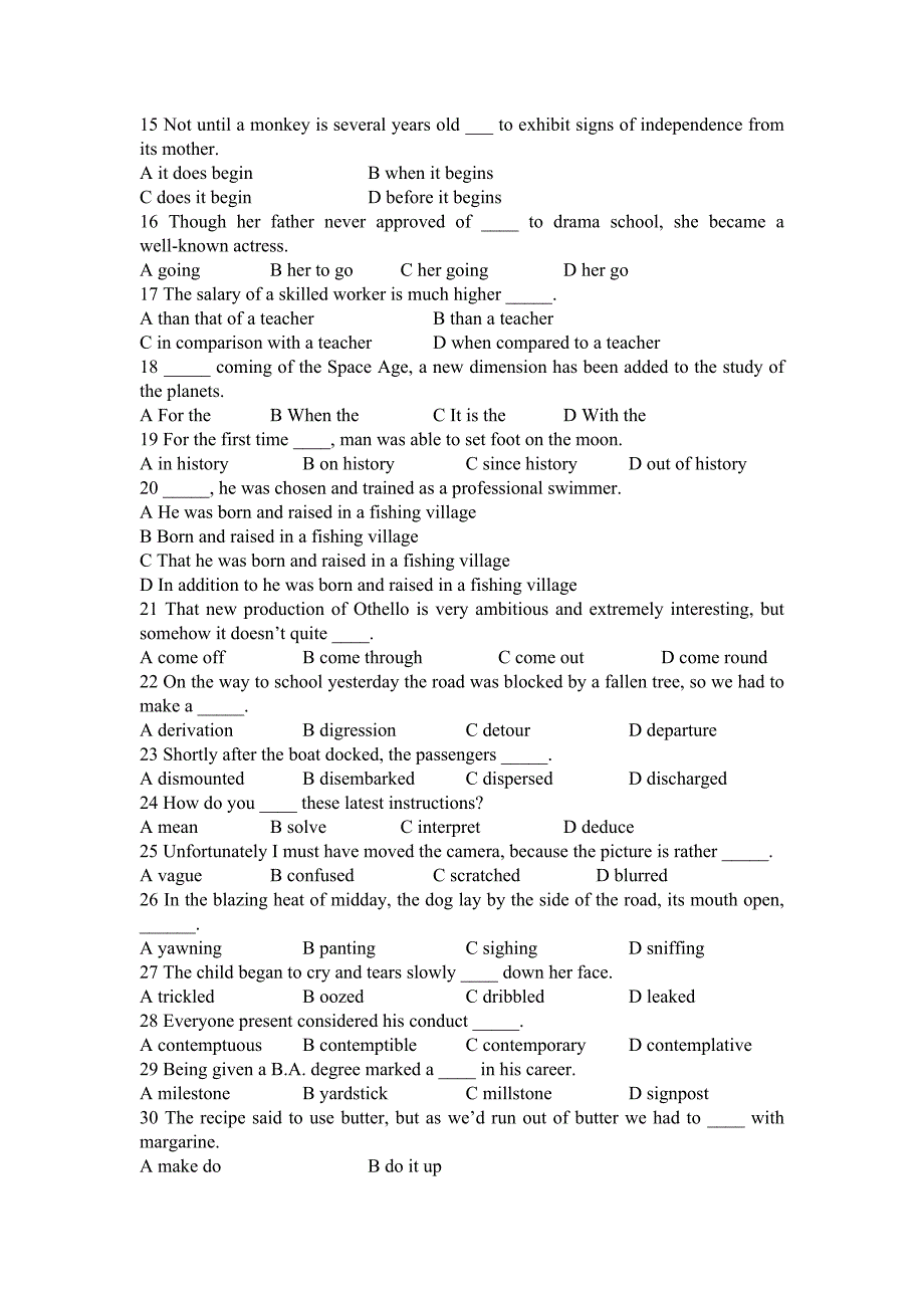 历年四级语法词汇题90-95_第4页