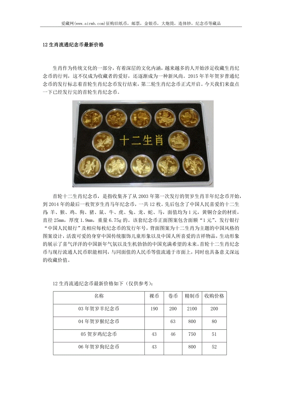 12生肖流通纪念币最新价格_第1页