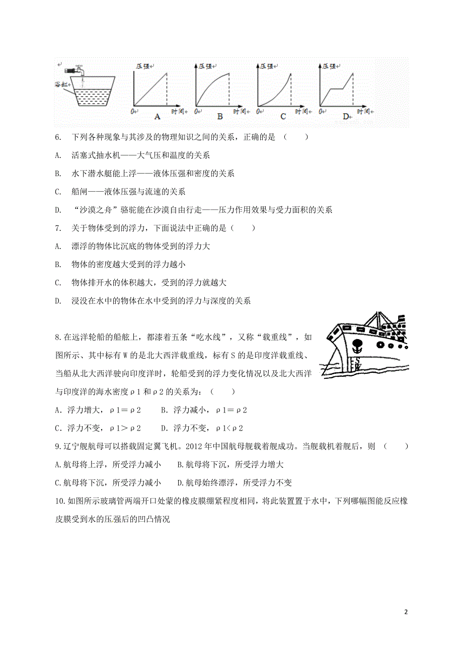 山东省威海市荣成第三十五中学等六校石岛联盟2017-2018学年八年级物理下学期期中试题鲁教版五四制_第2页