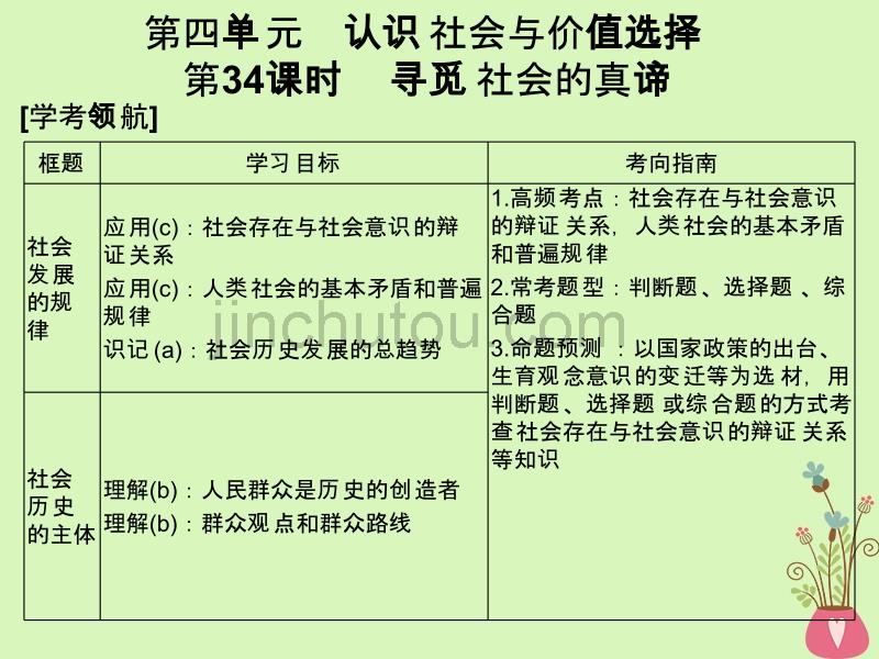 浙江专版2019版高考政治大一轮复习第四单元认识社会与价值选择第34课时寻觅社会的真谛课件新人教版必修_第1页