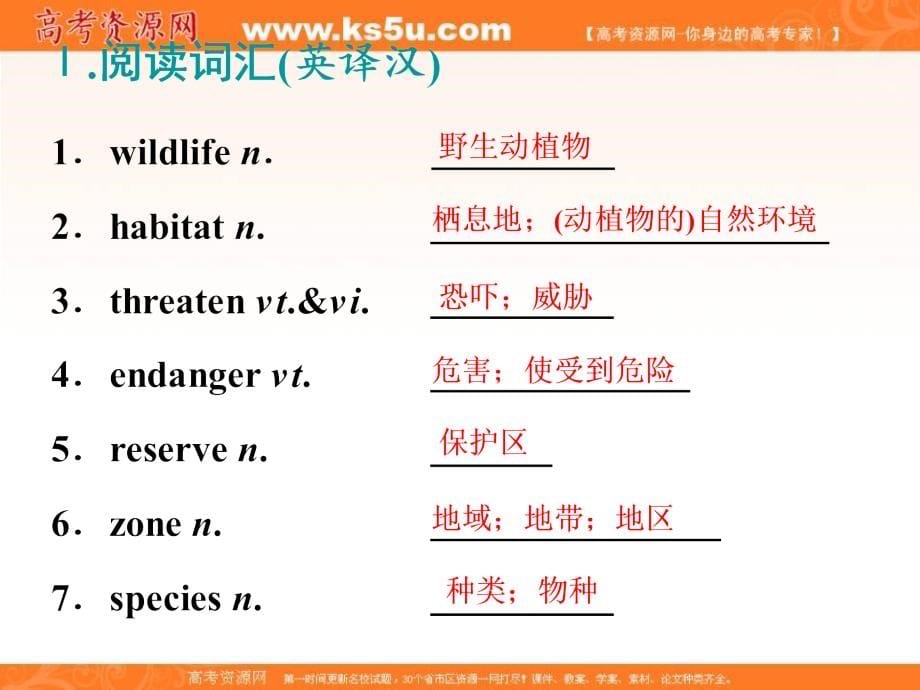 2019版高考英语一轮复习人教全国通用版课件：必修二unit4wildlifeprotection_第5页