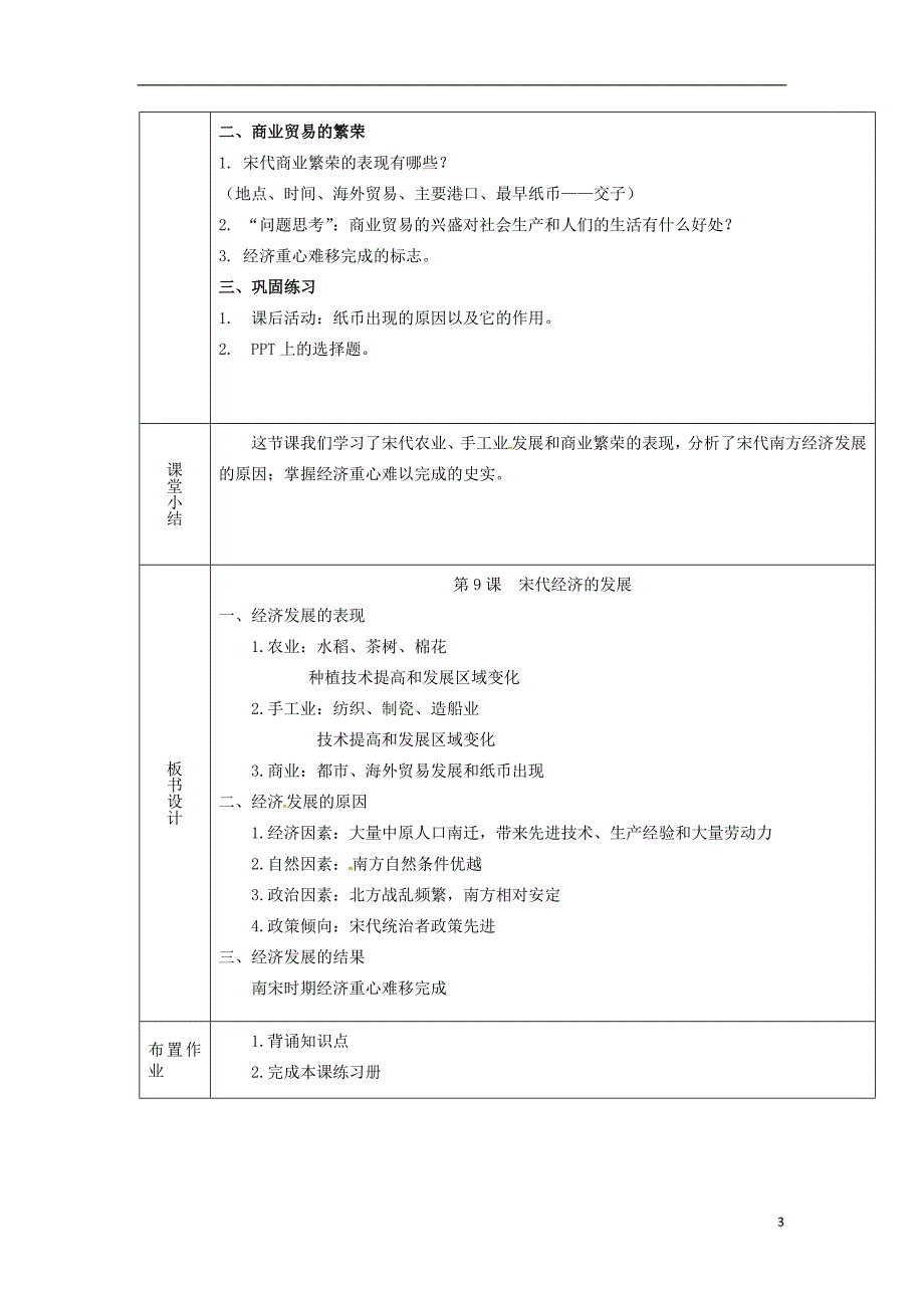 广东省肇庆市高要区金利镇七年级历史下册9宋代经济的发展教案新人教版_第3页