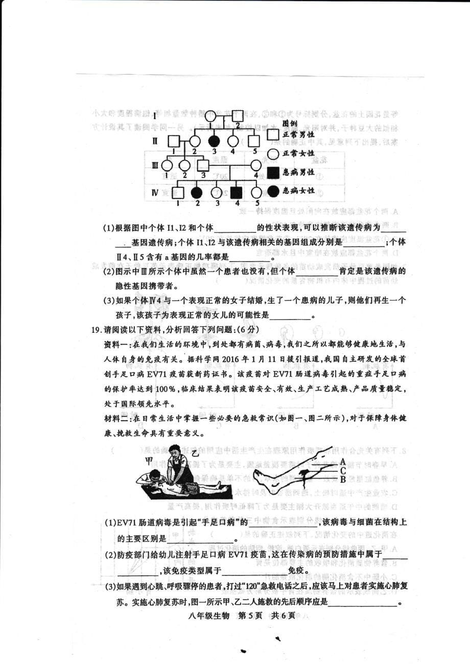 河南省驻马店市泌阳县2017-2018学年八年级生物下学期期中素质测试试题新人教版_第5页