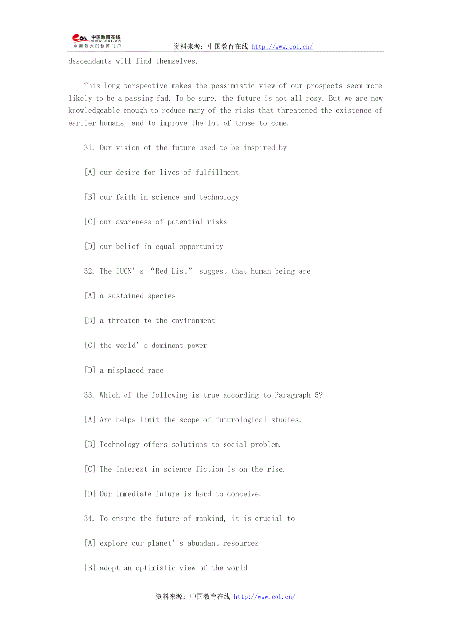 2013年全国硕士研究生入学统一考试英语(一)试题_第4页