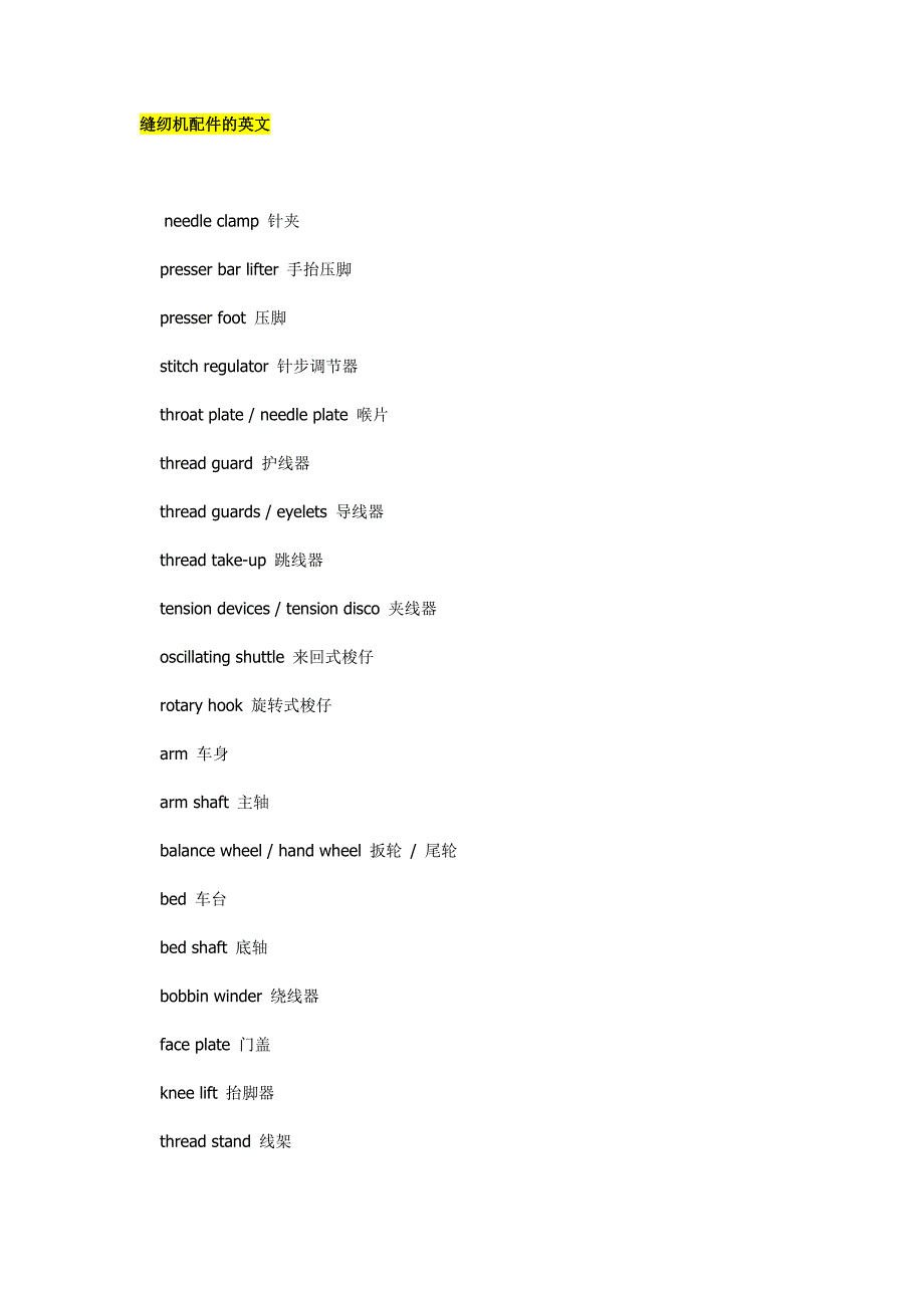 缝纫机配件的中英文_第1页