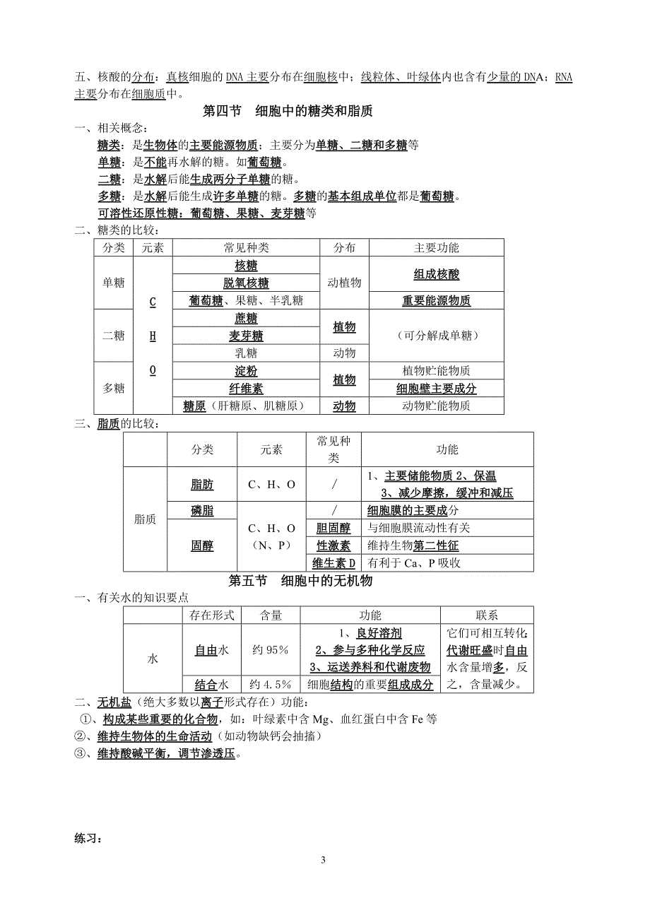 高中生物必修一学业水平提纲及练习总结_第3页