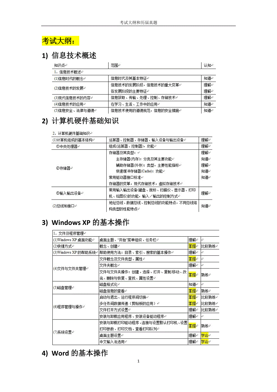 历年计算机一级考试理论题总汇1_第1页