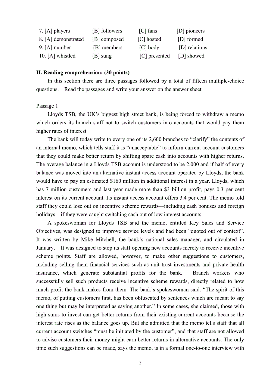 四川大学“英语专业基础”参考样题(2011)_第2页