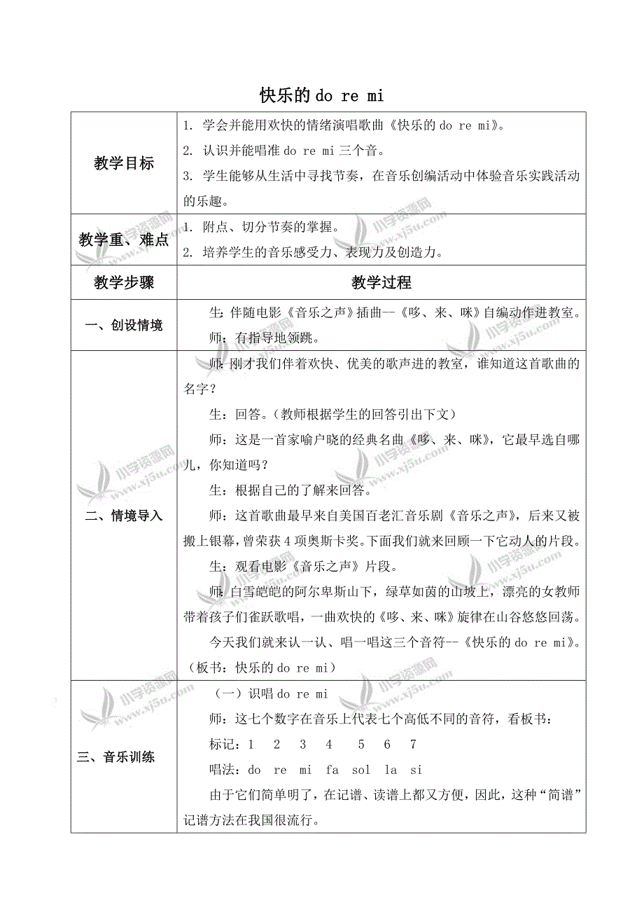 【人教新课标】三年级音乐上册教案快乐的doremi3_第1页