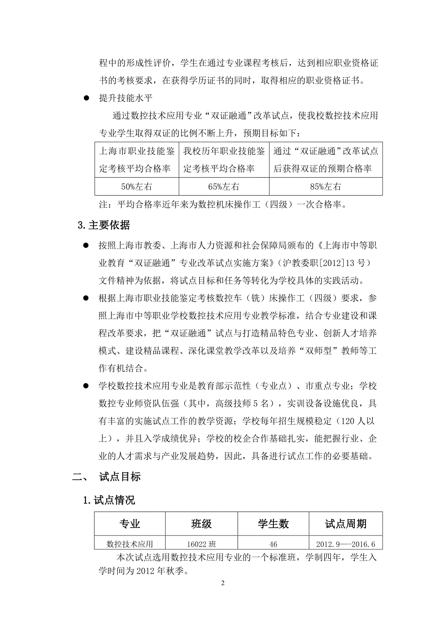 “双证融通”专业改革试点实施方案(工业技术)_第2页