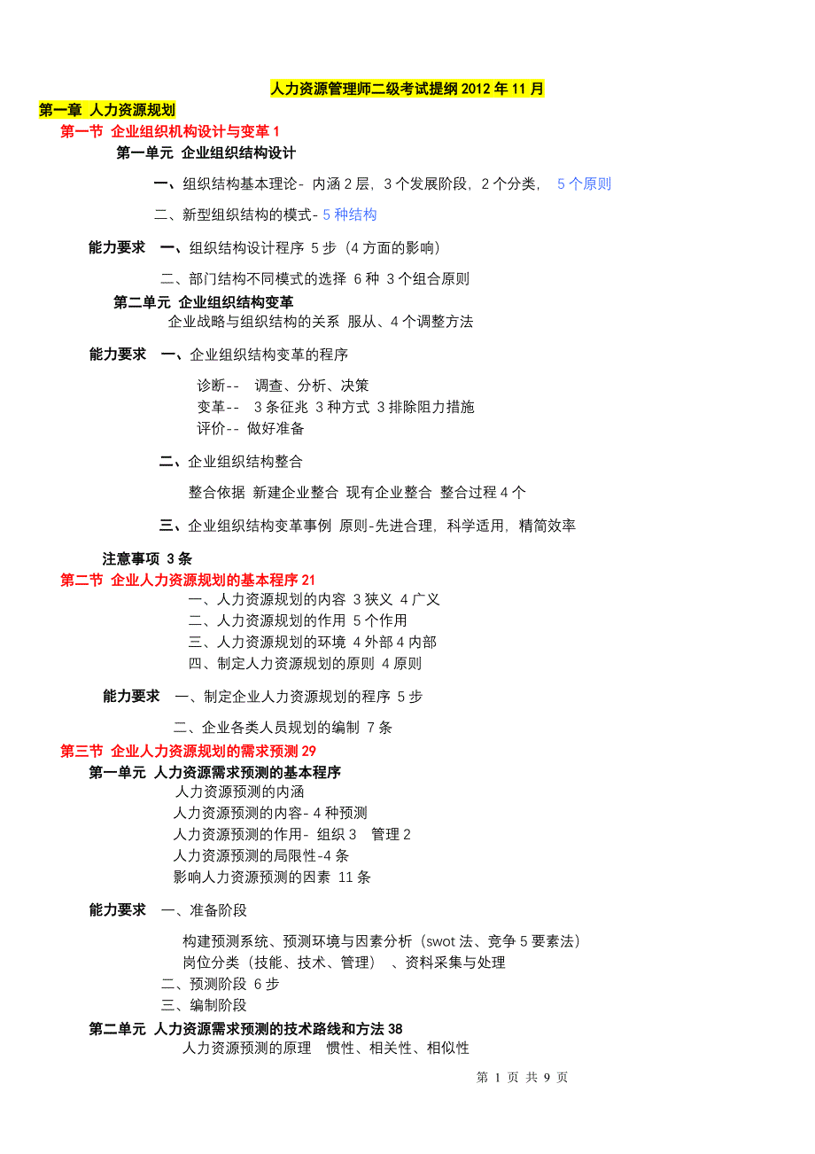 人力资源管理师二级提纲_第1页