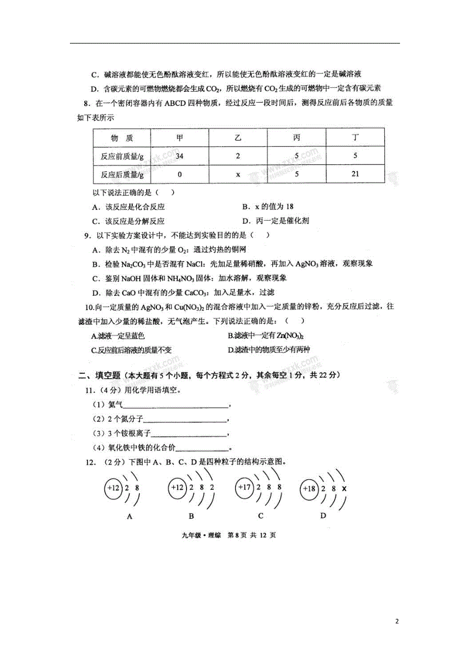 甘肃省白银市靖远县2018届九年级化学下学期期中试题（无答案）科粤版_第2页