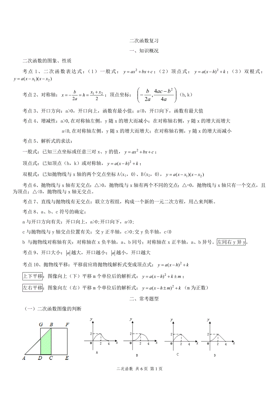 二次函数常考题型复习_第1页