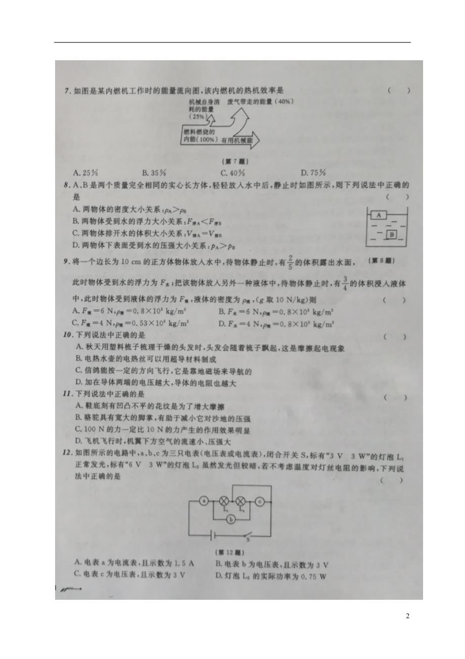 辽宁省葫芦岛市2018版中考物理模拟卷（六）_第2页