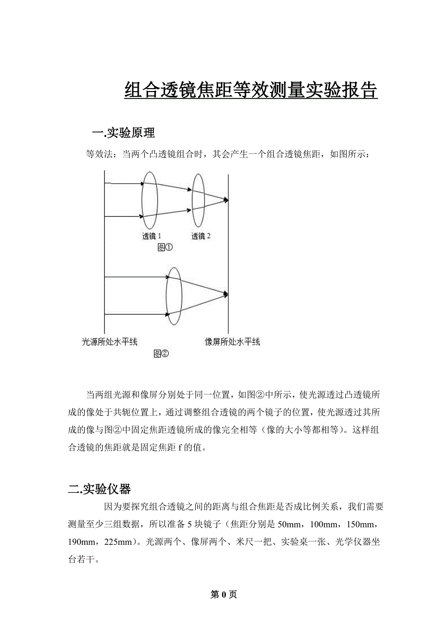 组合透镜焦距的测量论文_第1页