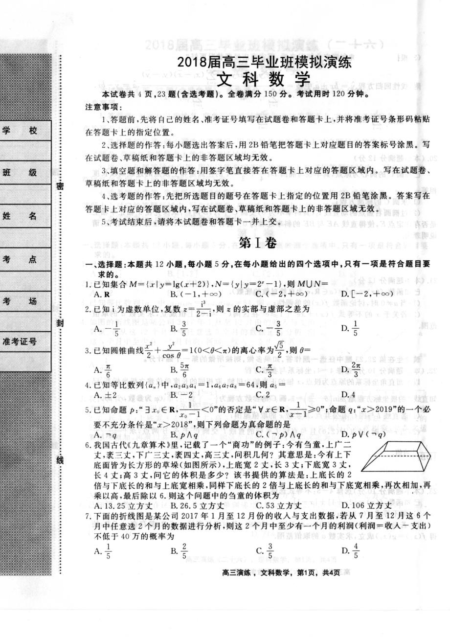 衡水模拟演练——文科数学_第1页