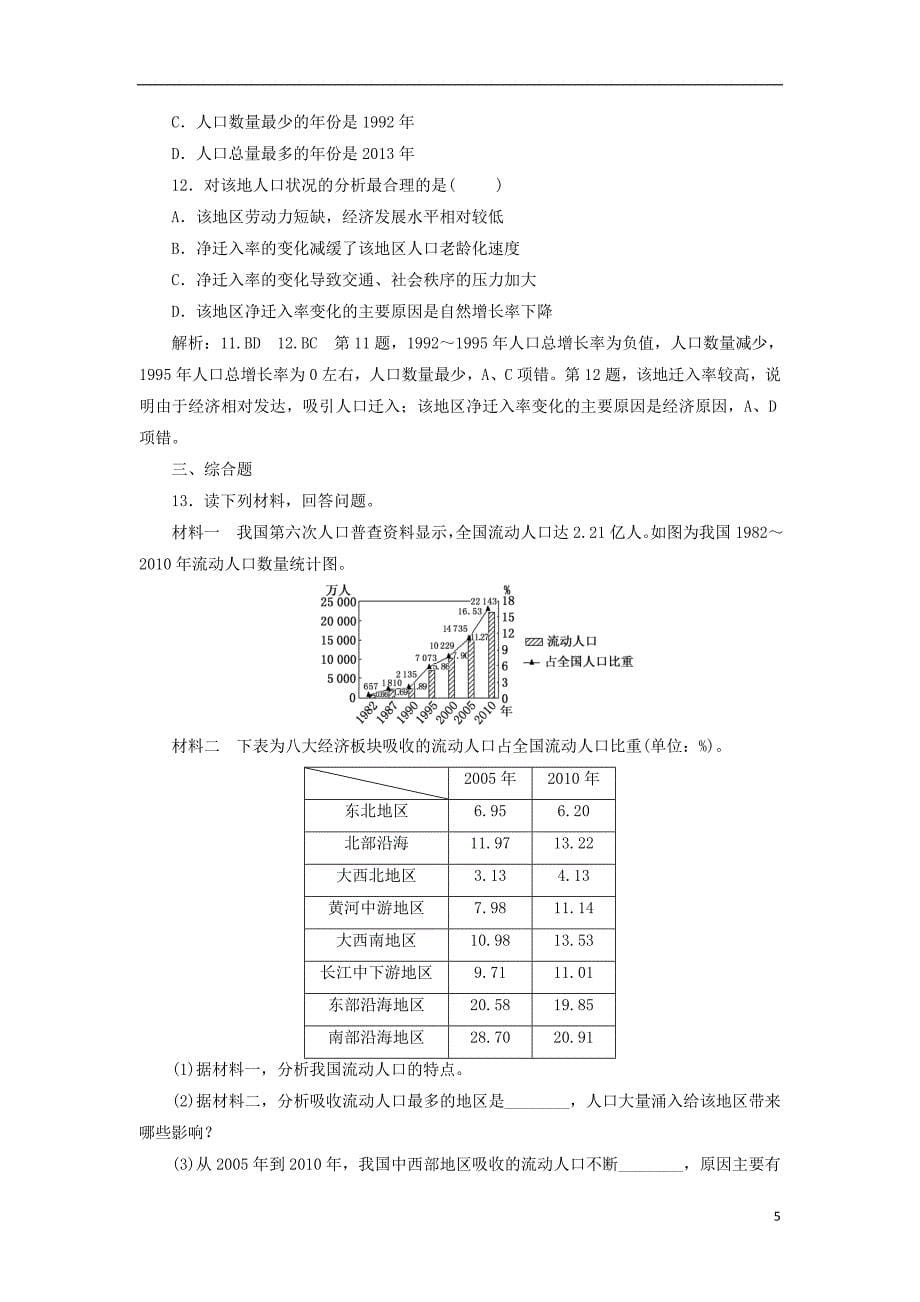 （江苏专版）2019版高考地理一轮复习第三部分人文地理课时跟踪检测（二）人口的迁移_第5页