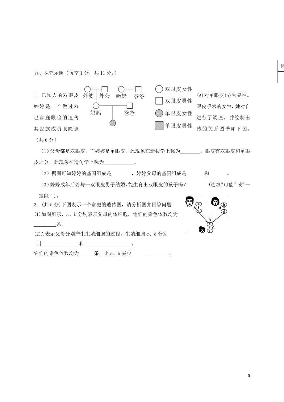 甘肃省临洮县2017-2018学年八年级生物下学期期中试题新人教版_第5页