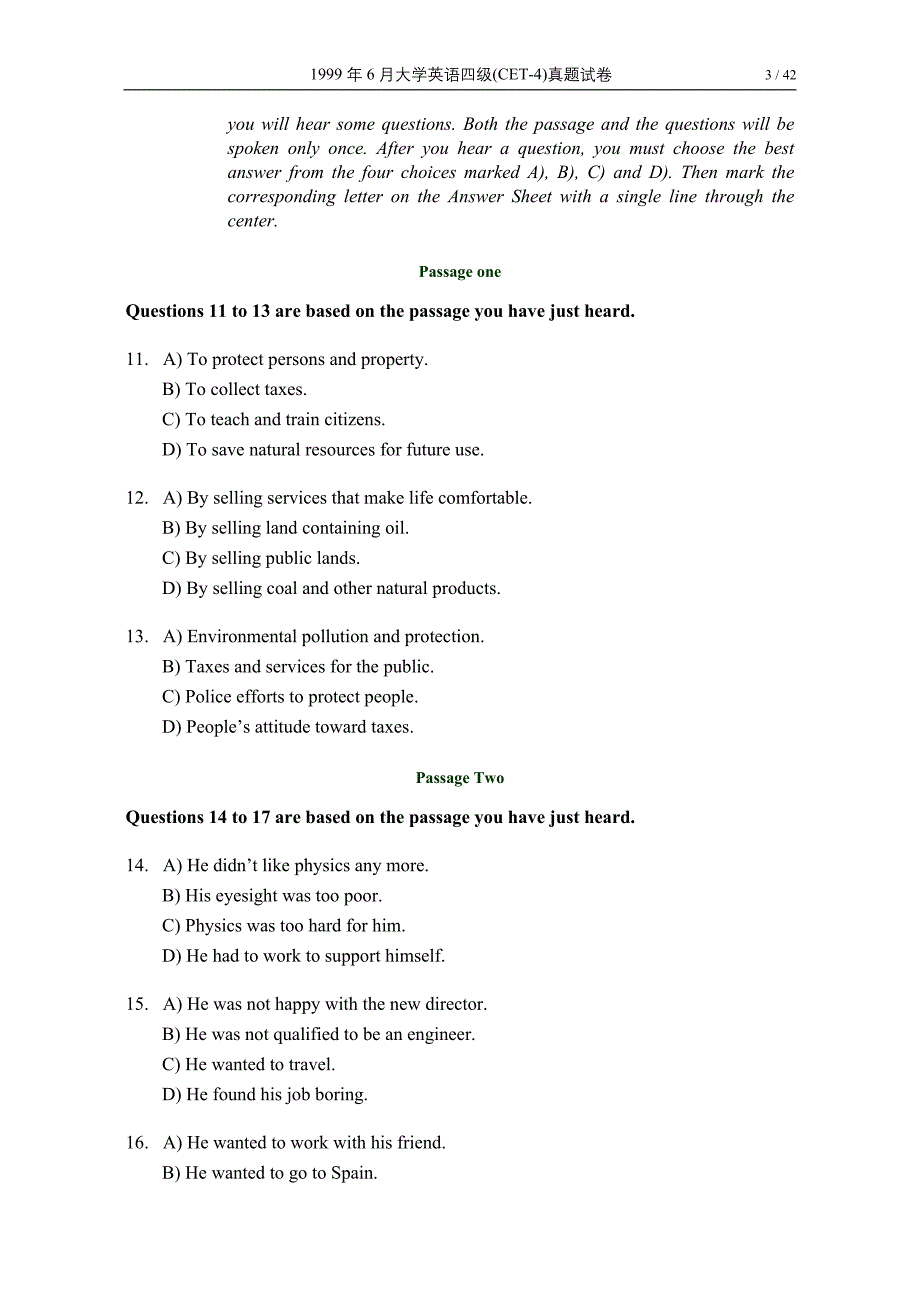 1999年6月大学英语四级(cet-4)真题试卷.加答案doc_第3页